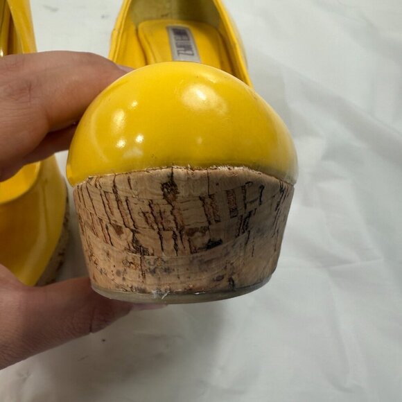 Jennifer Lopez JLO Heel Yellow Platform Cork Shoes Size 6 M - Picture 10 of 15